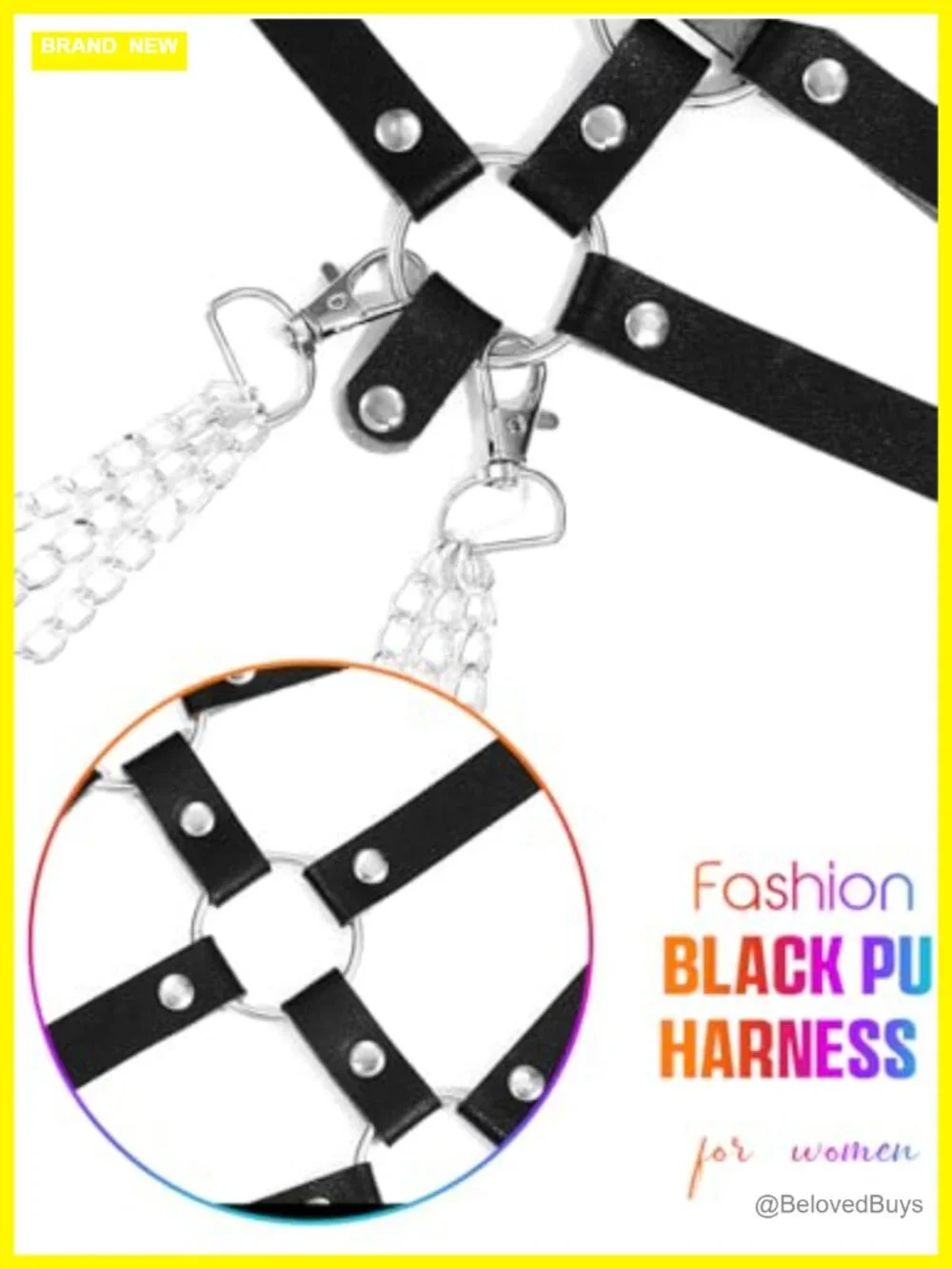 Adjustable Punk Faux Leather Harness Belt with Layered Chain for Women